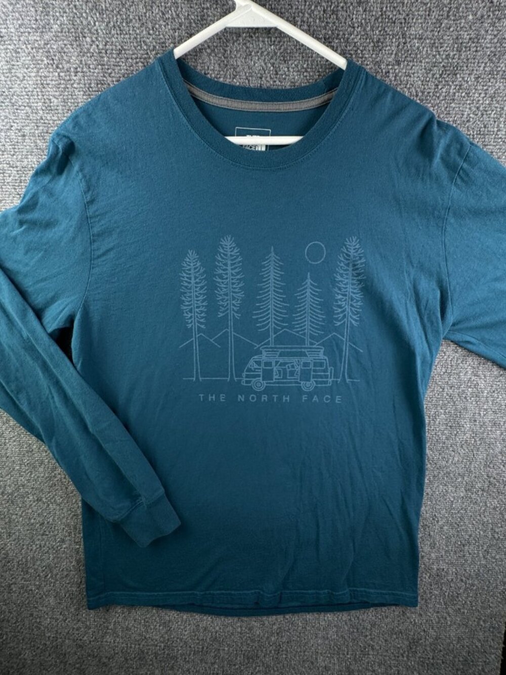North Face Large Men’s Blue Long Sleeve T Shirt Camping Hiking Graphic Print